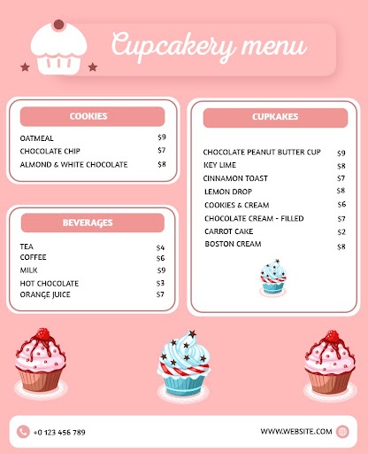 cupcake menu